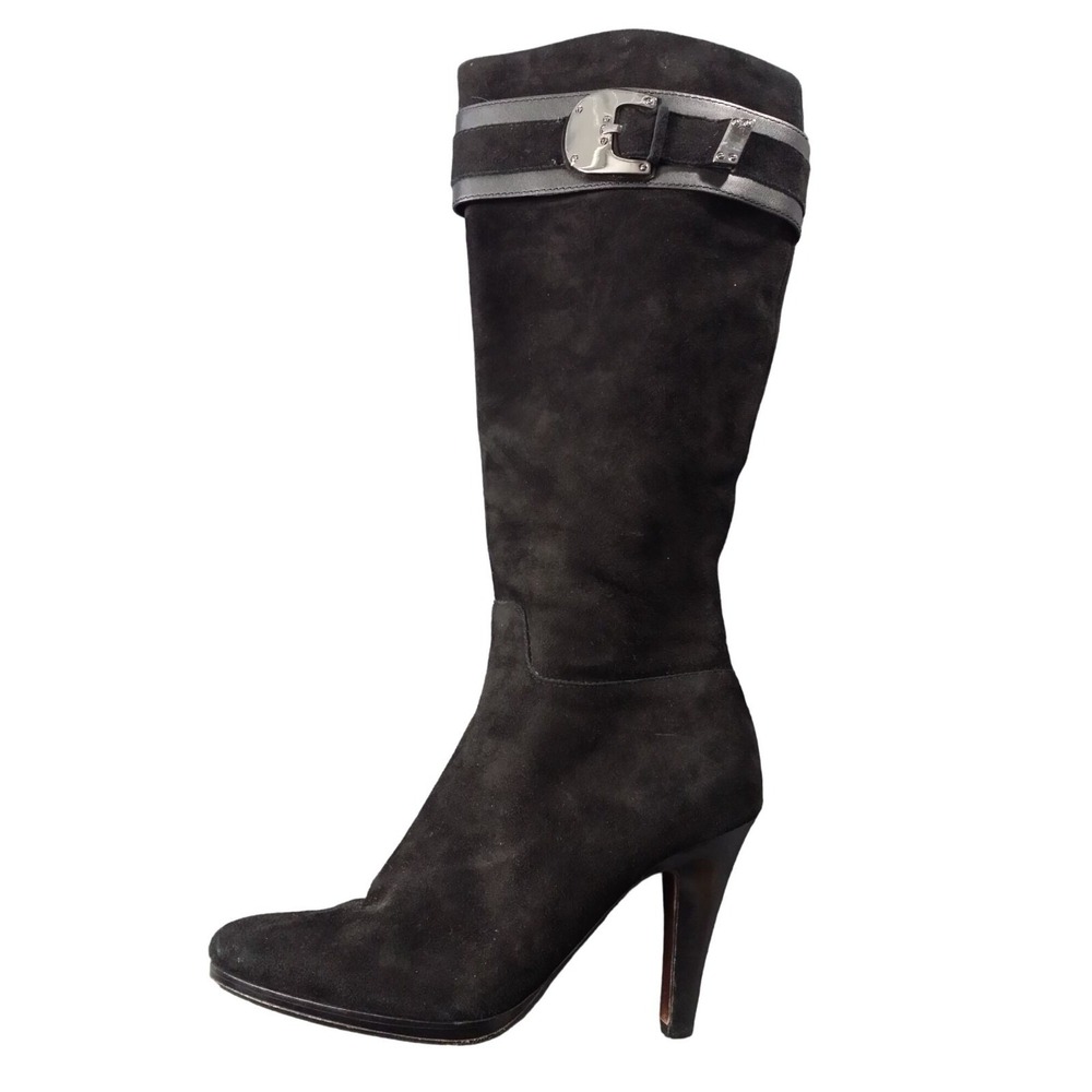 Cole Haan Nike Air Womens 8B Black Suede Knee High Boots Buckle High Heel